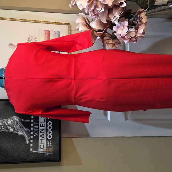 Nwot 14 Alex Evenings Red Long Sleeve Sheath Dress with Neck Cutout - Picture 8 of 17